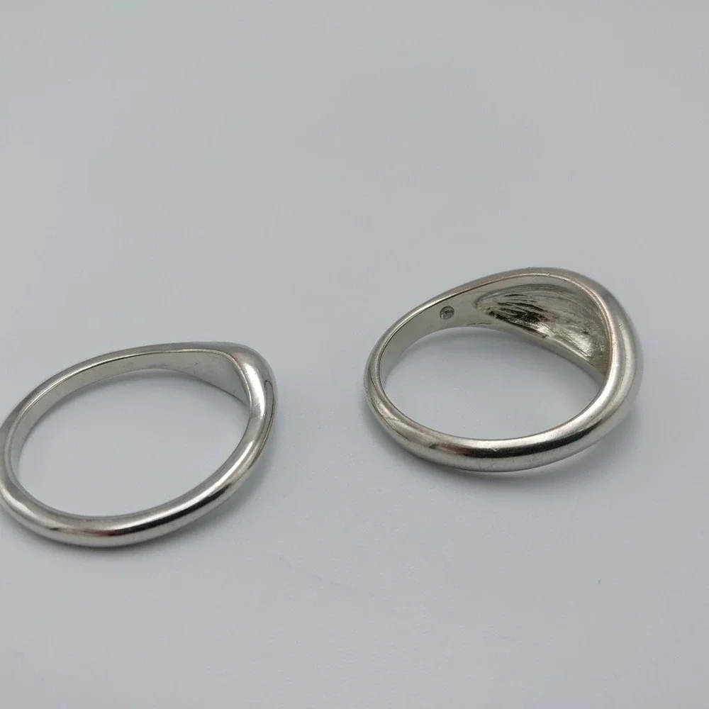 Silver Toned Domed Shaped Rings Set Of 2 Size 11.5‎